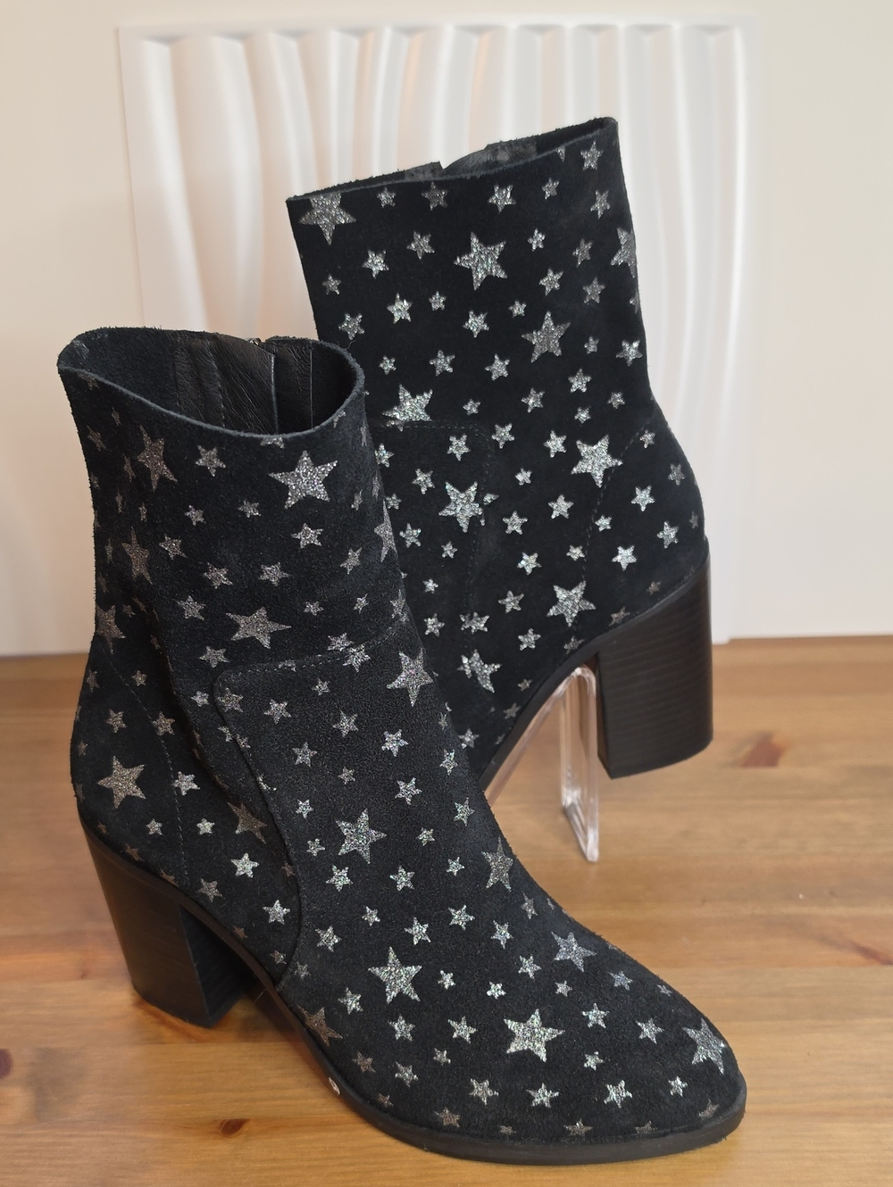 Steve Madden Suede Black Silver Star Zip Up Boot